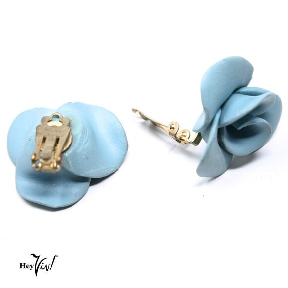 Vintage Blue Rose Clip On Earrings 3D Blooming Effect 1.5" Across - Hey Viv - Picture 3 of 4